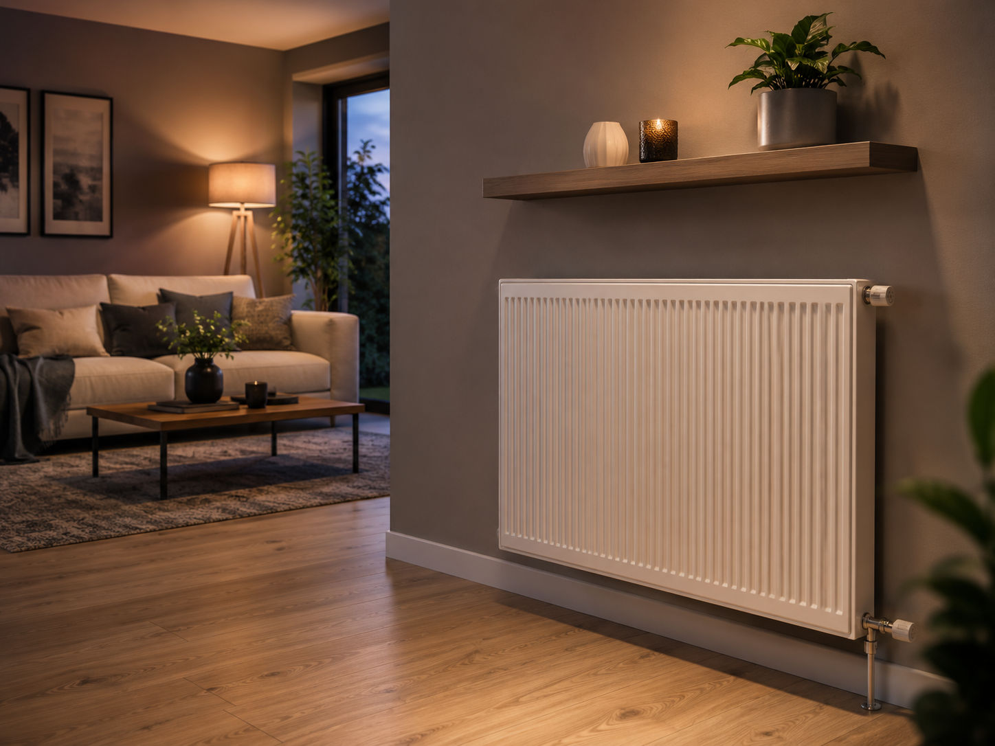 Radiateur installé dans un séjour, ambiance chaleureuse